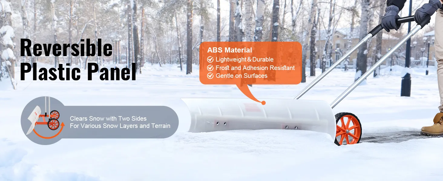 Pala de nieve VEVOR con panel de plástico ABS reversible, ligera, resistente a las heladas, fácil de usar en la nieve.