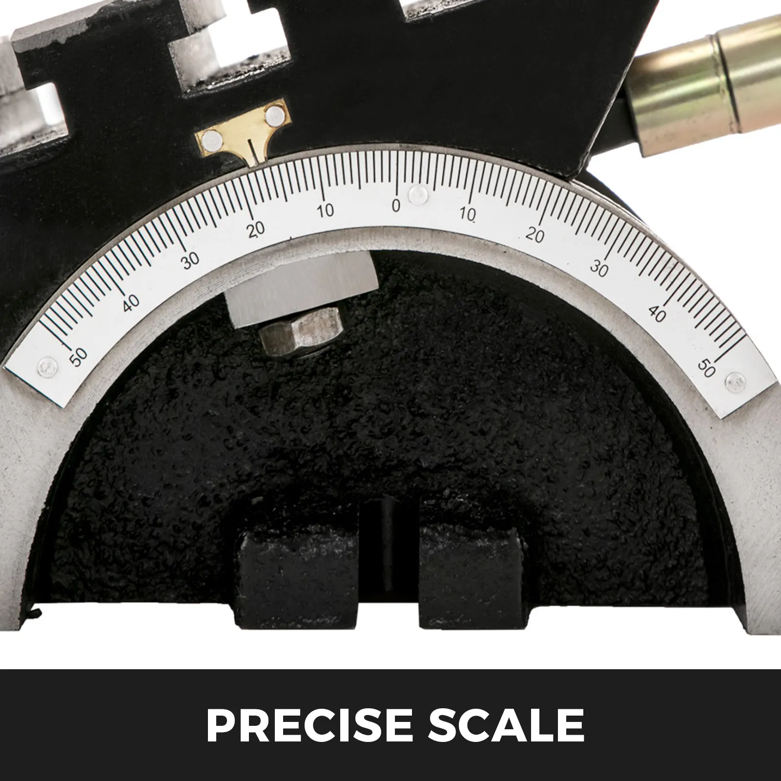close-up of VEVOR tilting milling table with precise scale.