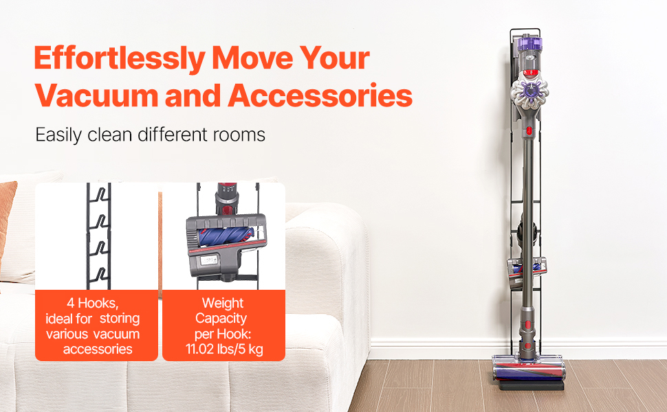 VEVOR Dyson Vacuum Stand – Steel Holder, 4 Hooks, 50 in
