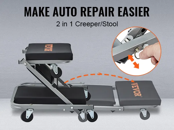 VEVOR 2 in 1 Z Creeper Seat Rolling Chair Auto Mechanics Shop Garage Work Stool