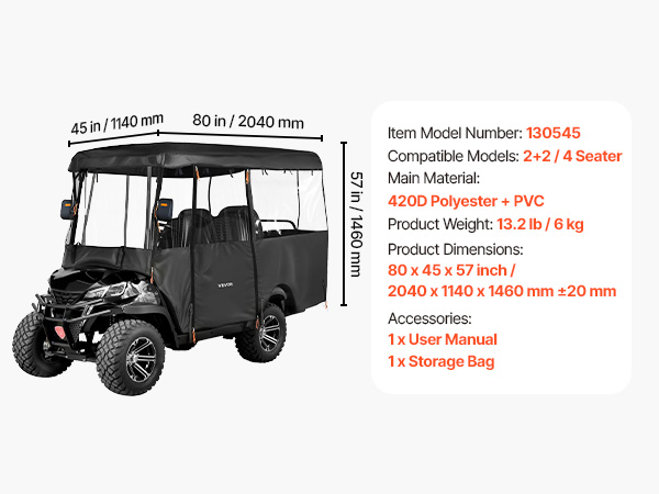 VEVOR Golf Cart Enclosure – 420D, Visible, 2&2+2 Passenger