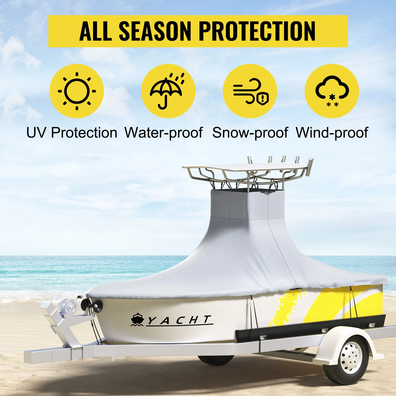 Funda para embarcación tipo T de VEVOR que ofrece protección durante toda la temporada en la playa.