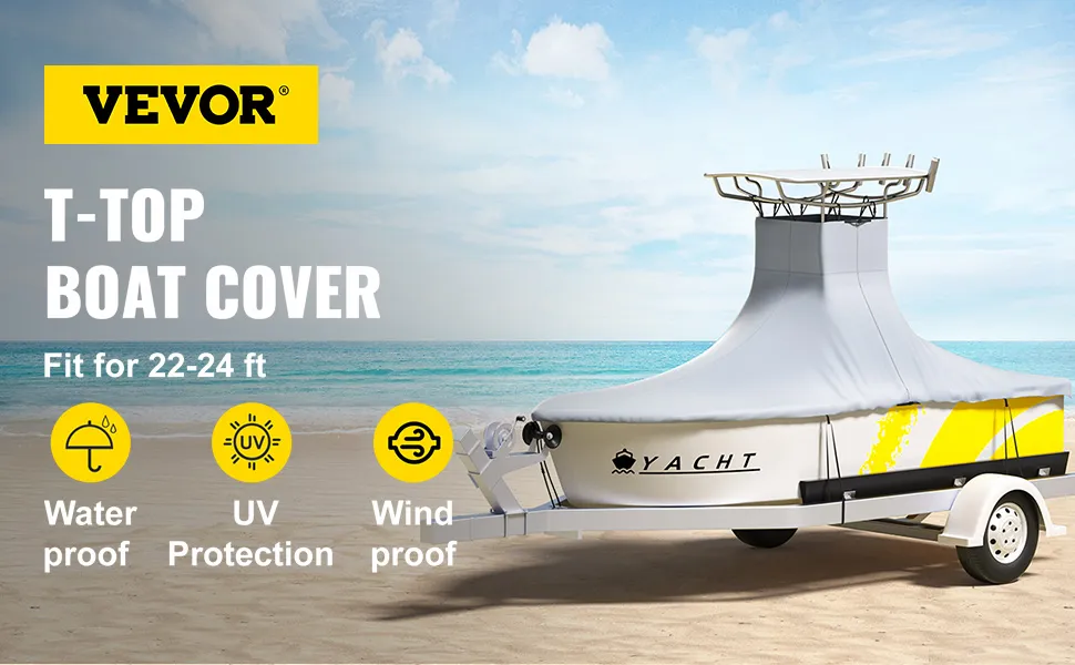 La cubierta para bote VEVOR T-top se adapta a embarcaciones de 22 a 24 pies, impermeable, con protección UV y a prueba de viento.