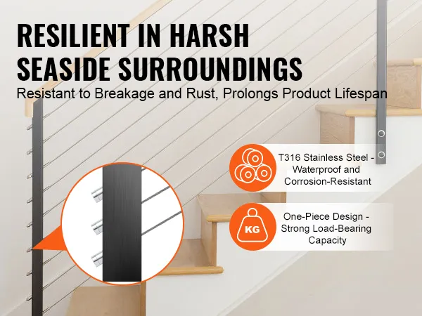 VEVOR cable railing kit: resilient in seaside surroundings, resistant to rust, t316 stainless steel.