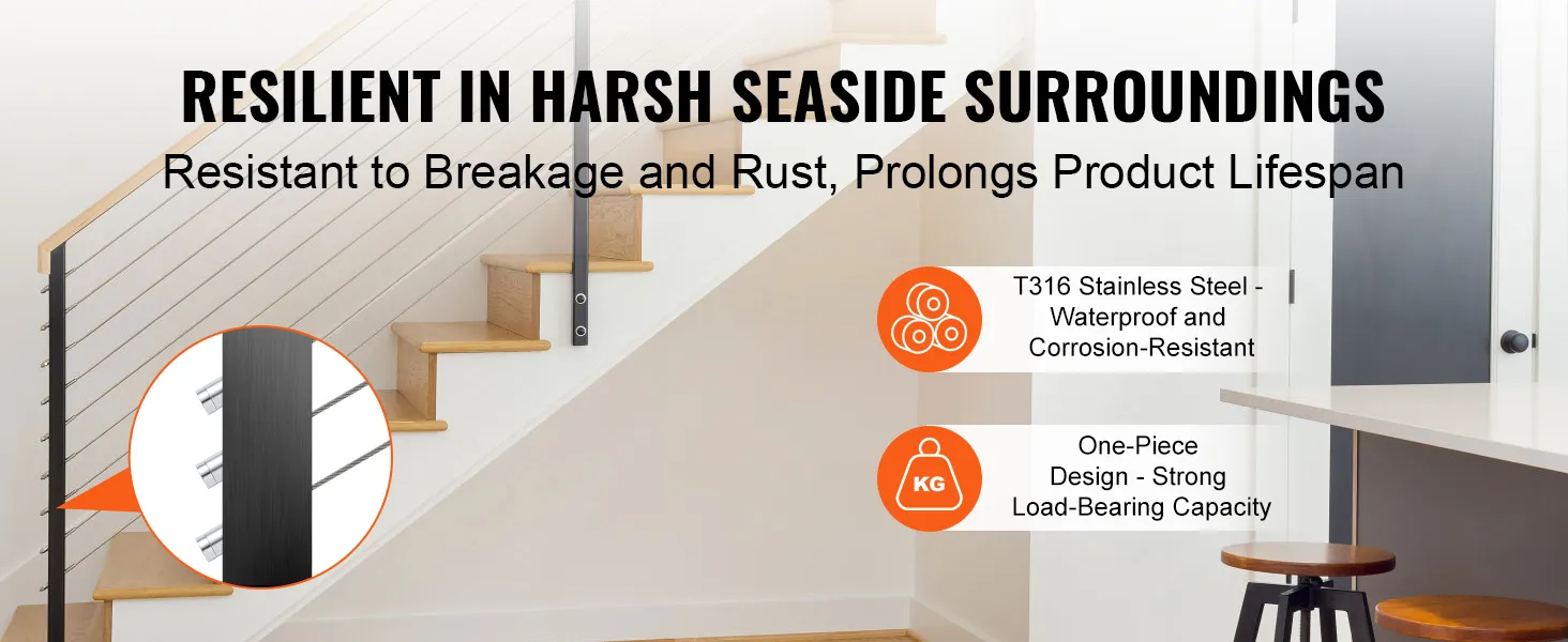 VEVOR cable railing kit: resilient in seaside surroundings, resistant to rust, t316 stainless steel.