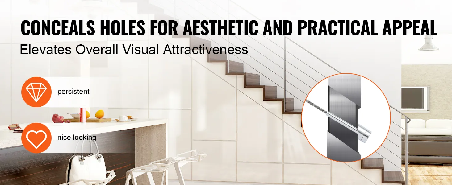 modern staircase with VEVOR cable railing kit, highlighting aesthetic appeal and practical functionality.