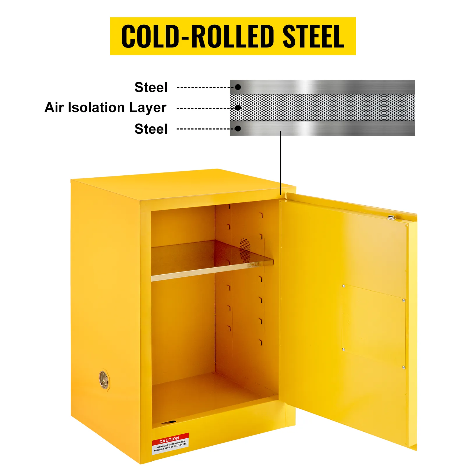 Armario de almacenamiento de material inflamable VEVOR amarillo con capa de aislamiento de aire y construcción de acero