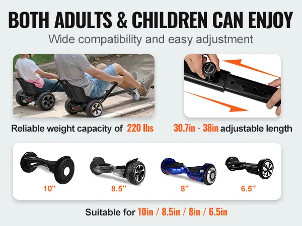 Accesorio de asiento para hoverboard VEVOR para 220 libras, longitud ajustable, se adapta a hoverboards de 10/8,5/8/6,5 pulgadas.