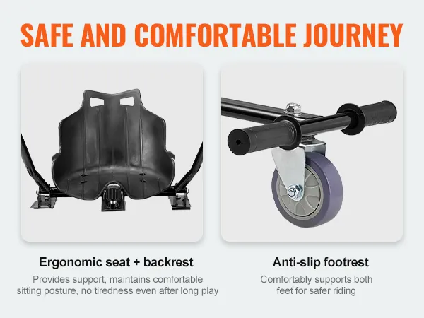 Asiento ergonómico y reposapiés antideslizante en el accesorio de asiento del hoverboard VEVOR para un viaje seguro y cómodo.