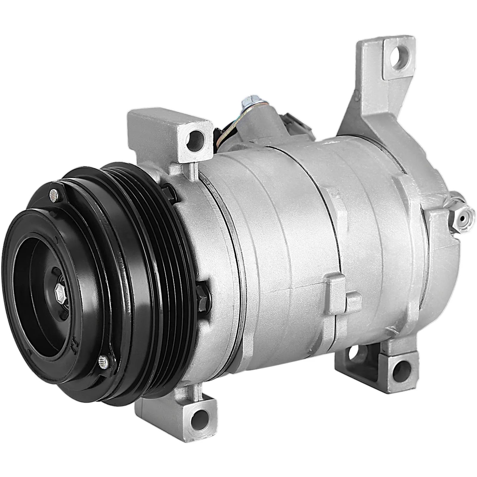 VEVOR ac compressor for chevy with aluminum casing and black pulley.