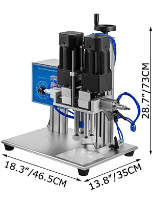 Taponadora de rosca VEVOR con dimensiones etiquetadas en cm para uso industrial.