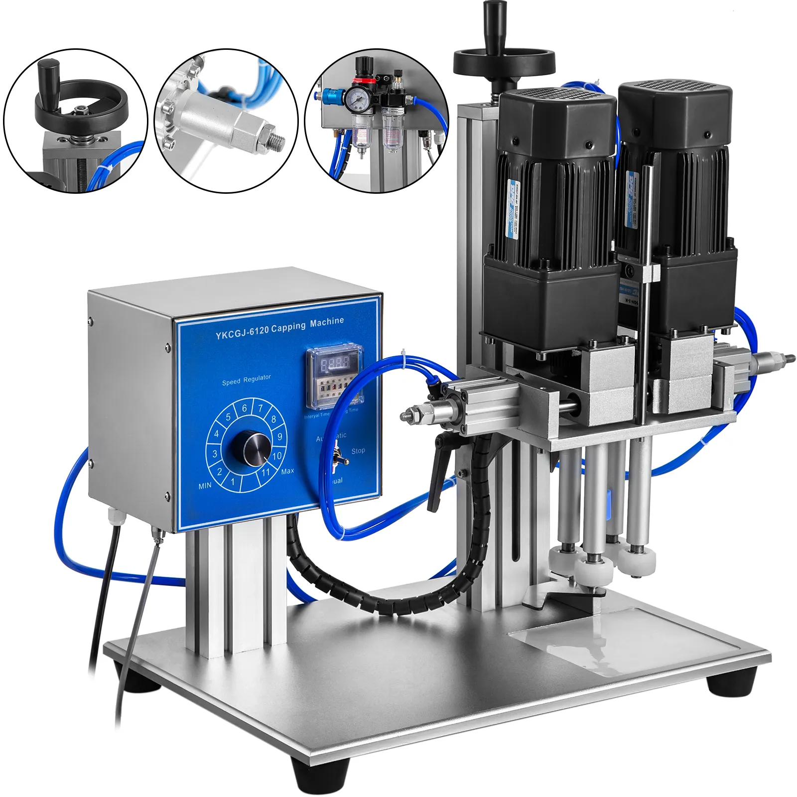Máquina tapadora de rosca VEVOR con motores duales y controlador regulador de velocidad.