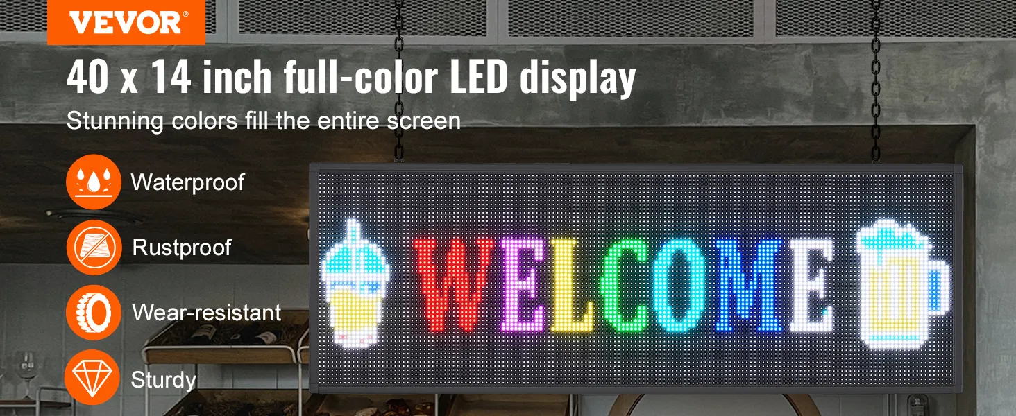 VEVOR 40 x 14 hüvelykes programozható LED tábla 