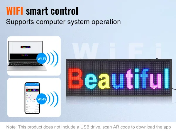 wifi smart control voor VEVOR programmeerbaar led-bord, ondersteunt de bediening van computers en mobiele systemen.