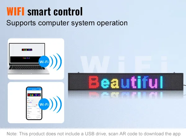 wifi slimme bediening voor VEVOR programmeerbaar led-bord, ondersteunt bediening via computer en smartphone.