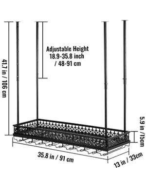 VEVOR wine glass rack with adjustable height, dimensions 35.8" x 13" x 5.9".