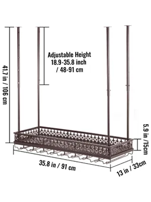 VEVOR ceiling wine glass rack with adjustable height, 35.8"x13", bronze finish.