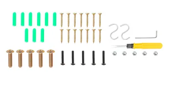 installation components for VEVOR ceiling wine glass rack, including screws and wall plugs.