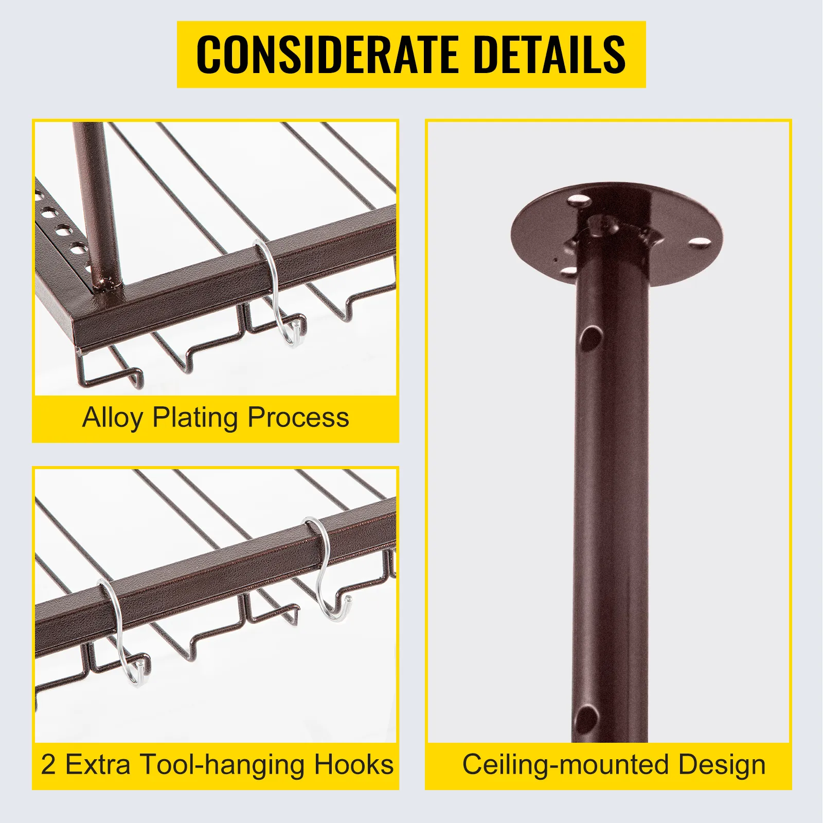 VEVOR ceiling wine glass rack with alloy plating and tool-hanging hooks.