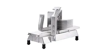 stainless steel VEVOR tomato slicer with multiple blades for efficient slicing.