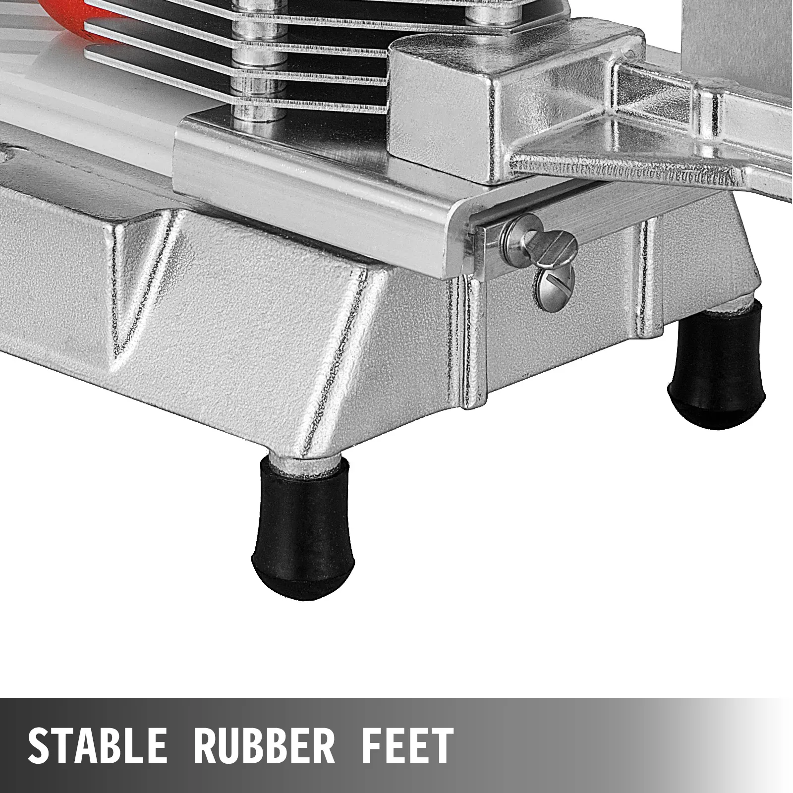 VEVOR tomato slicer with stable rubber feet for secure slicing.