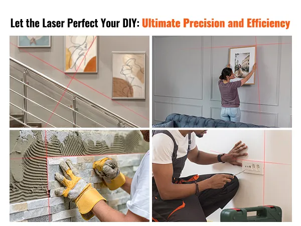 diy projects with VEVOR laser level for precise art hanging, tiling, and socket installation.