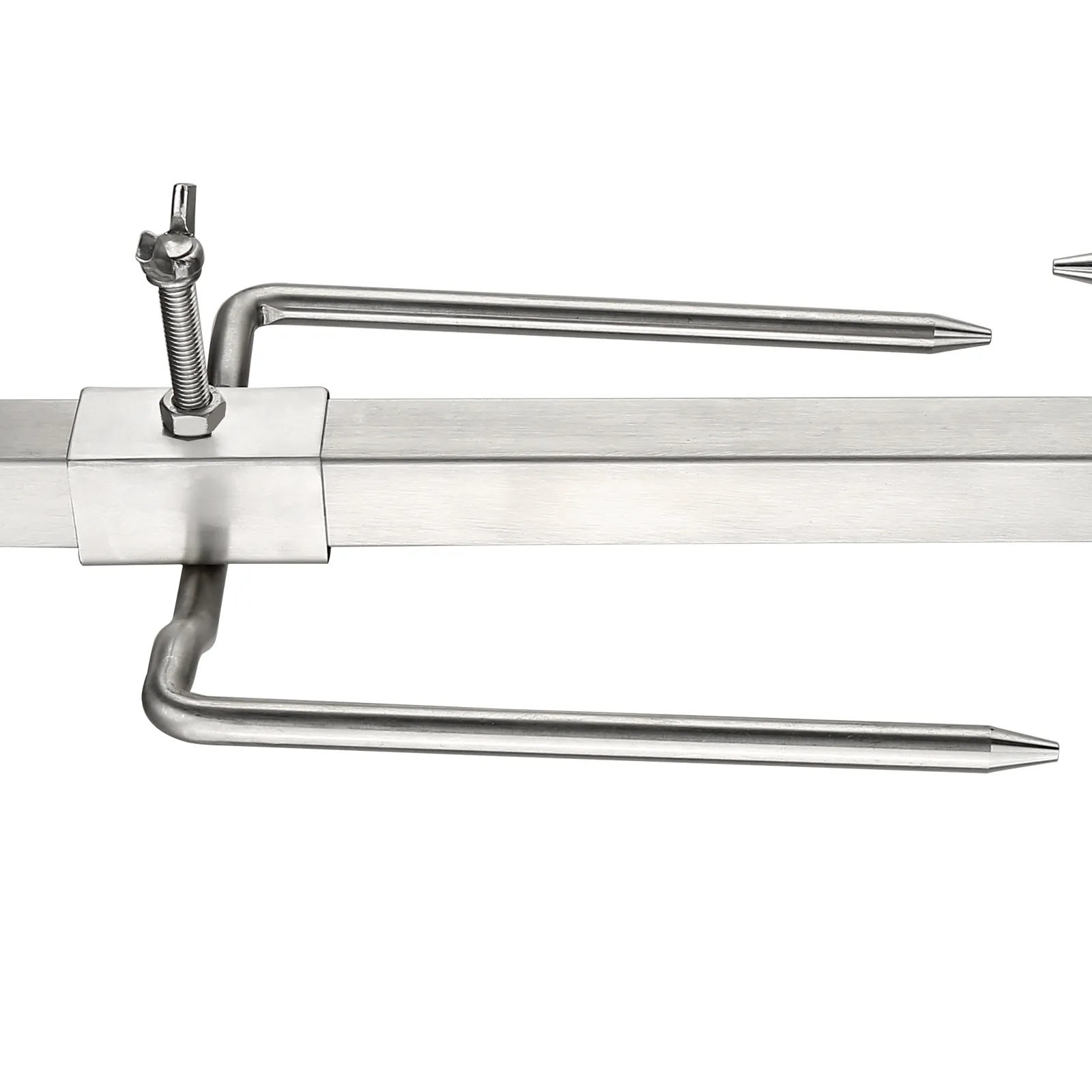 stainless steel skewer and adjustable mounting bracket of VEVOR electric bbq rotisserie kit.