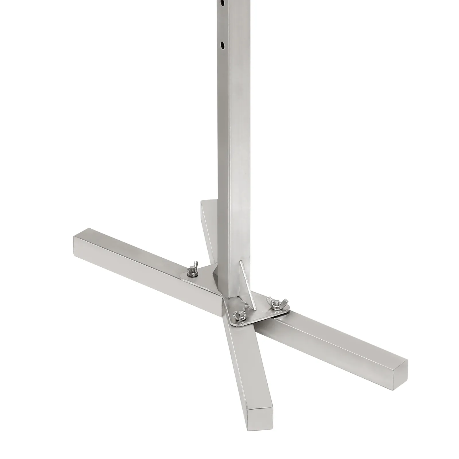 stainless steel base of the VEVOR electric bbq rotisserie kit, featuring a sturdy cross-leg design.