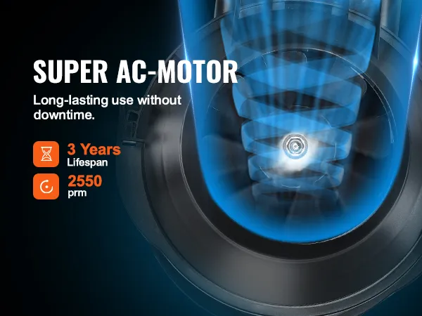 Súper motor de CA para ventilador de conducto en línea VEVOR, vida útil de 3 años, 2550 rpm, uso duradero sin tiempo de inactividad.