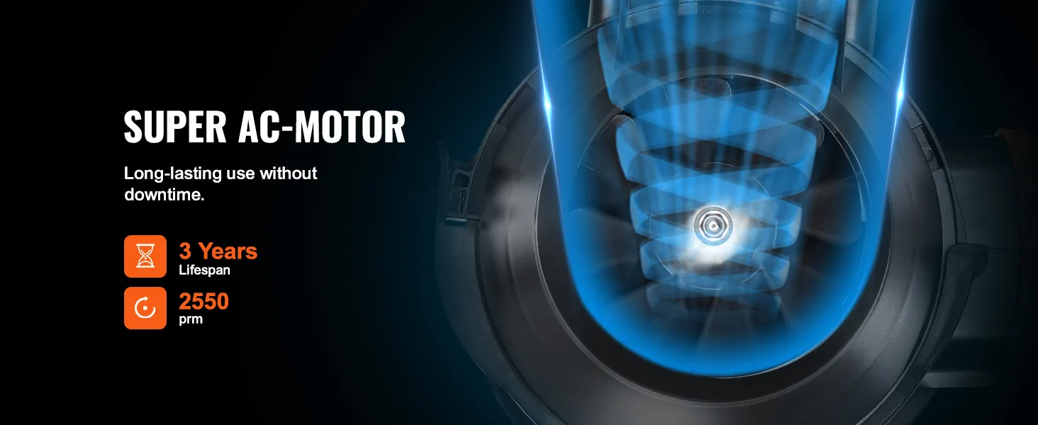 Súper motor de CA para ventilador de conducto en línea VEVOR, vida útil de 3 años, 2550 rpm, uso duradero sin tiempo de inactividad.