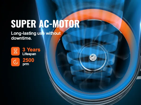 VEVOR inline duct fan with super ac motor, 3 years lifespan, and 2500 rpm for long-lasting use.
