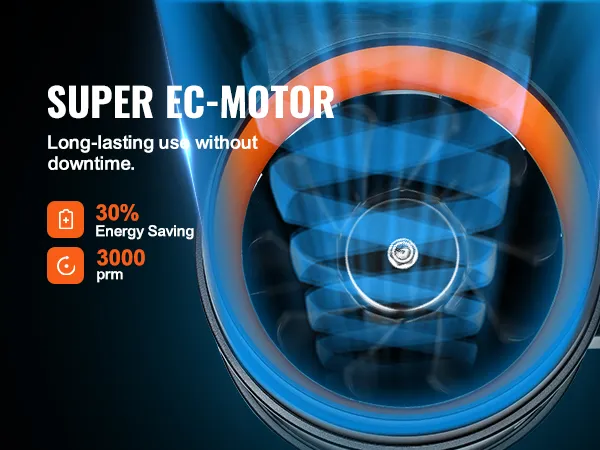 super ec-motor VEVOR inline kanaalventilator, 3000 tpm, 30% energiebesparing, langdurig gebruik zonder uitvaltijd.