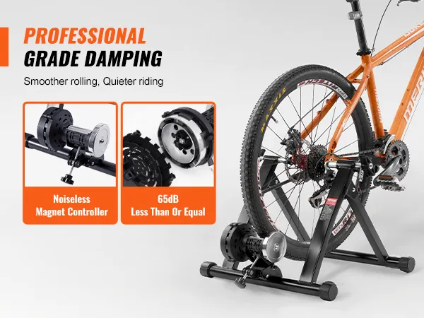 professional-grade damping for VEVOR bike trainer stand featuring noiseless magnet controller and 65db operation.