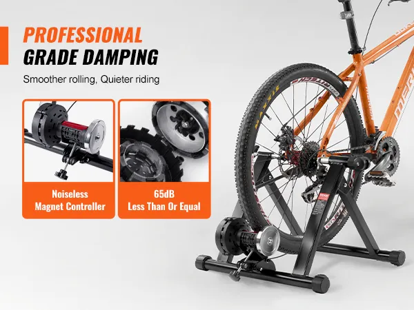 professional grade damping VEVOR bike trainer stand with noiseless magnet controller, smoother riding