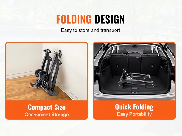 VEVOR bike trainer stand folded for easy storage and transport; compact size and quick folding for portability.