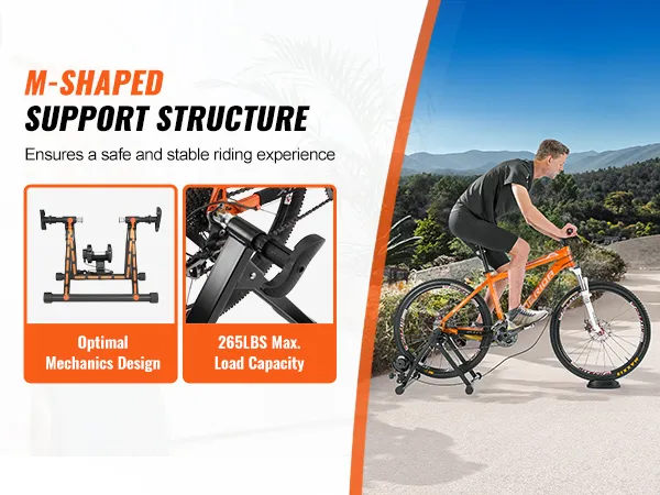 m-shaped support structure ensures stability and safety in the VEVOR bike trainer stand, 265lbs max load.