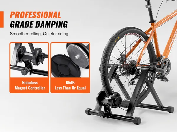 VEVOR bike trainer stand with noiseless magnet controller and damping, ensuring smoother rolling and quieter riding.