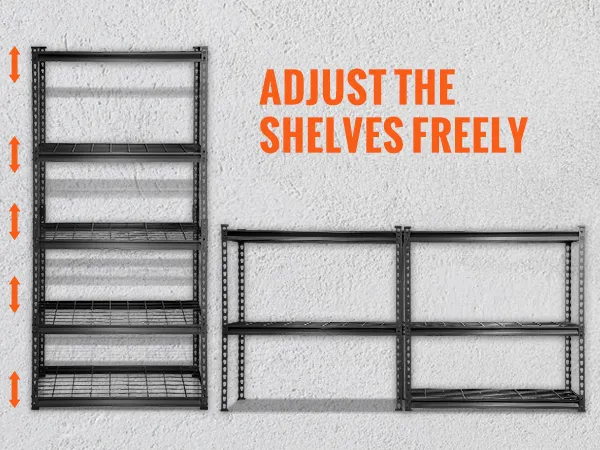 Estantes de garaje resistentes VEVOR con alturas ajustables para diversas necesidades de almacenamiento.
