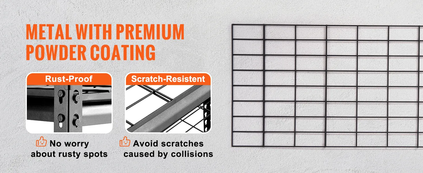 metal VEVOR storage shelving unit with rust-proof and scratch-resistant premium powder coating.