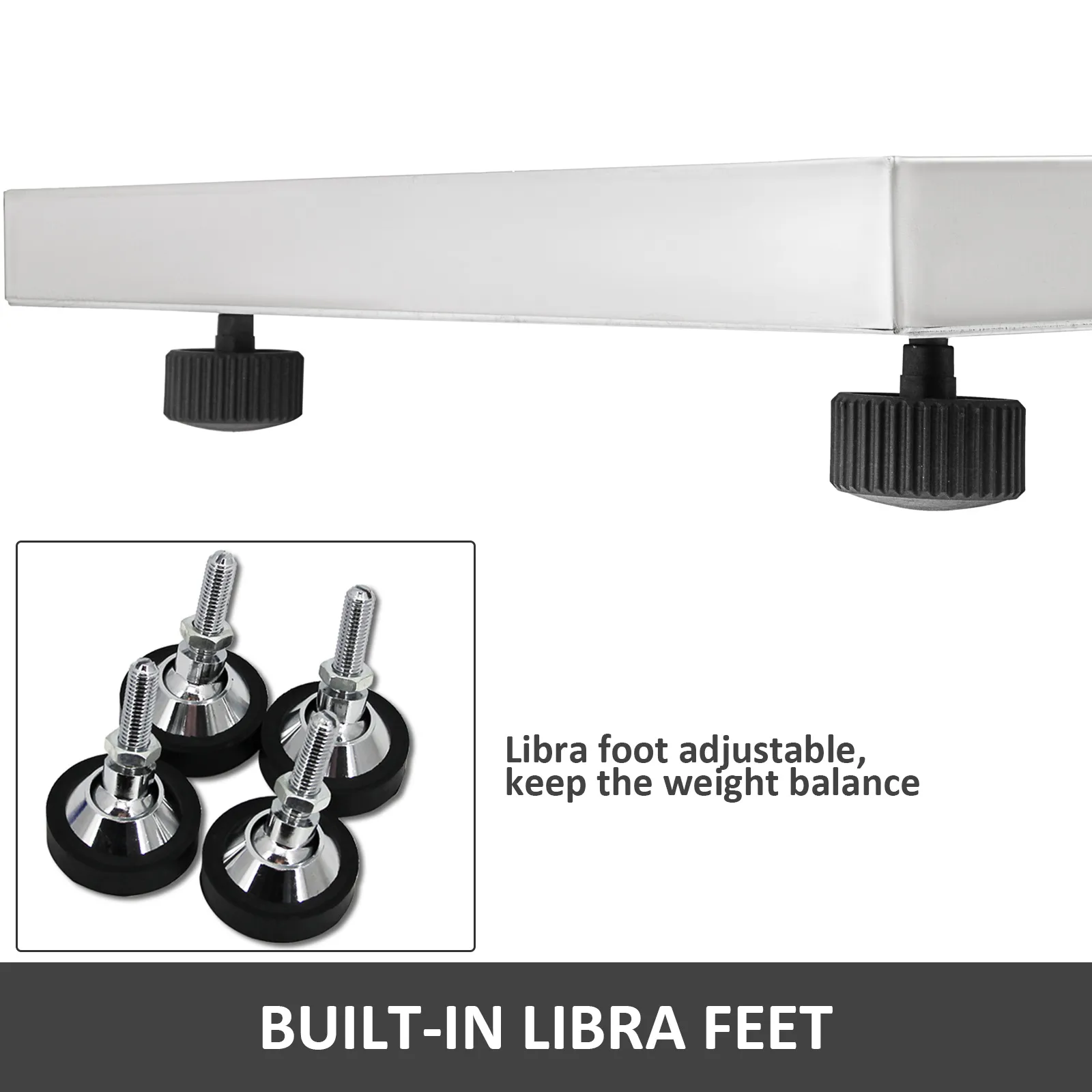 Patas de libra incorporadas para báscula de ganado VEVOR. Ajustables para mantener el peso equilibrado.