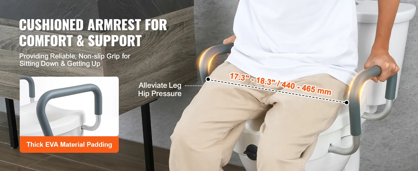 cushioned armrest for comfort and support with thick eva padding on VEVOR raised toilet seat.