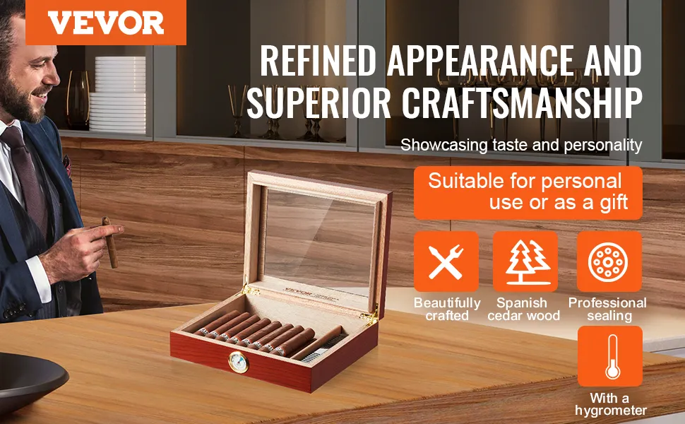 L'humidor per sigari VEVOR si distingue per l'aspetto raffinato e la lavorazione artigianale, perfetto per uso personale o come regalo.