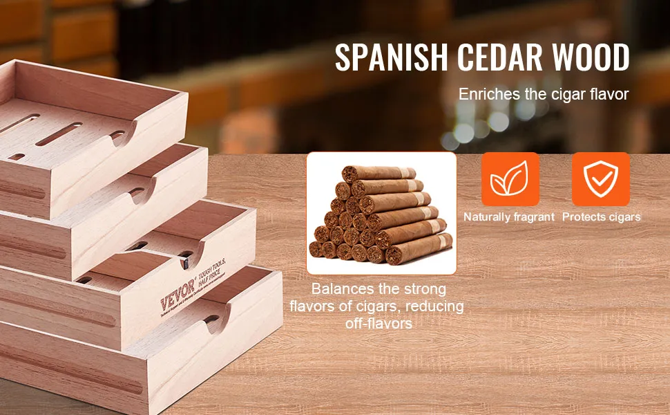 VEVOR cigar humidor trays made of spanish cedar wood, protecting and enhancing cigar flavors.