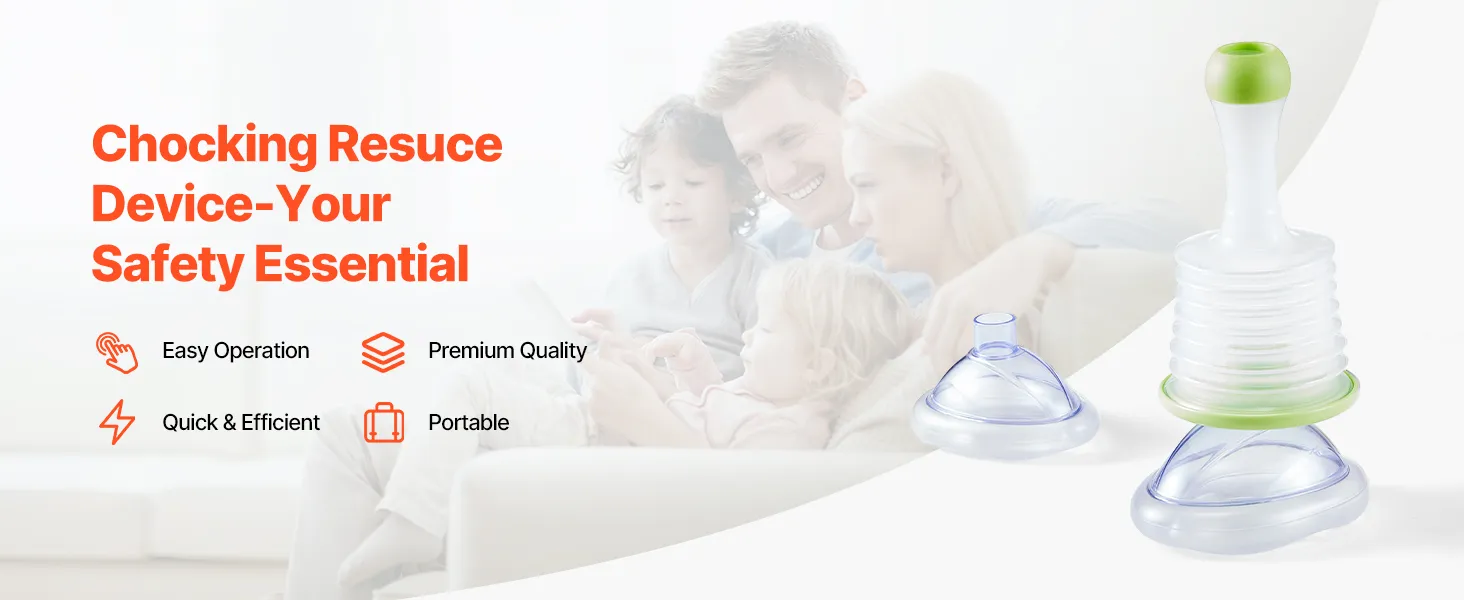 VEVOR Choking Rescue Device, Portable Airway Clear Anti Choking Suction Device with 2 Multi-size Masks and 1 Storage Bag, First Aid Kit for Removing Blocked Objects, for Home, School, Travel