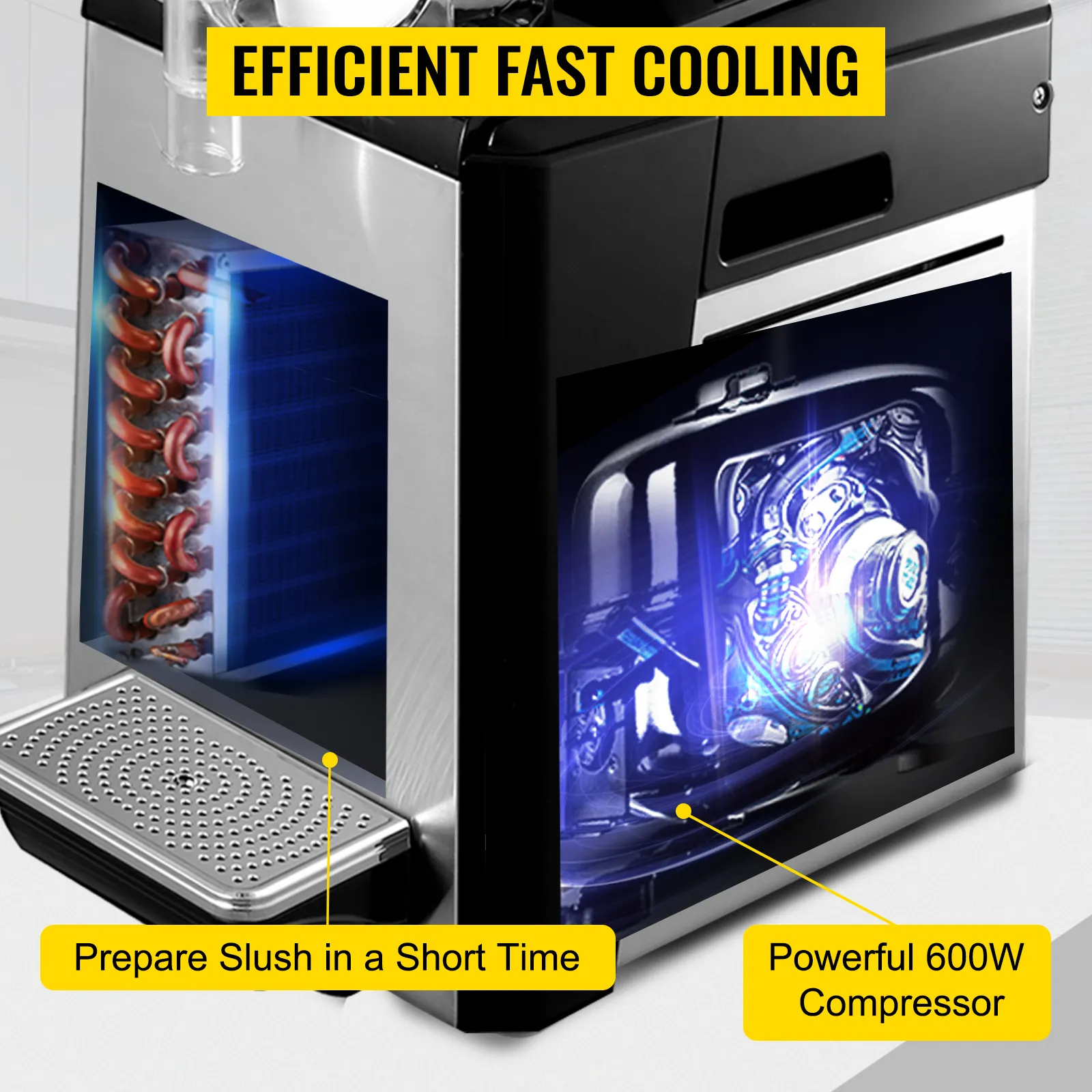 Máquina de granizados VEVOR con enfriamiento rápido y eficiente y un potente compresor de 600w.