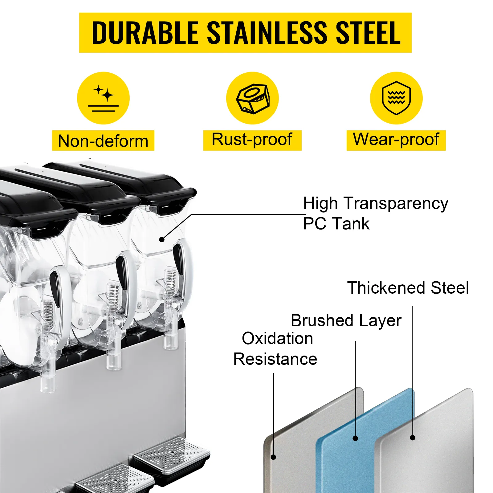 VEVOR 110V Slushy Machine 30L Triple Bowl Margarita Frozen Drink Maker 800W Automatic Clean Day and Night Modes for Supermarkets Cafes Restaurants Snack Bars Commercial Use