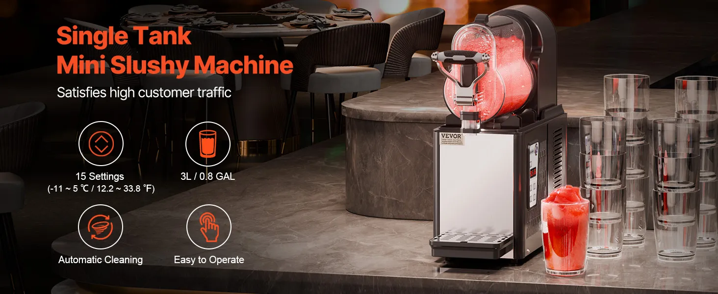 Máquina de granizados VEVOR, 290w, fácil manejo, capacidad de 3l, modo nocturno, limpieza automática.