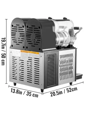 Máquina de granizados comercial VEVOR con dimensiones 19,7 x 20,5 x 13,8 pulgadas.