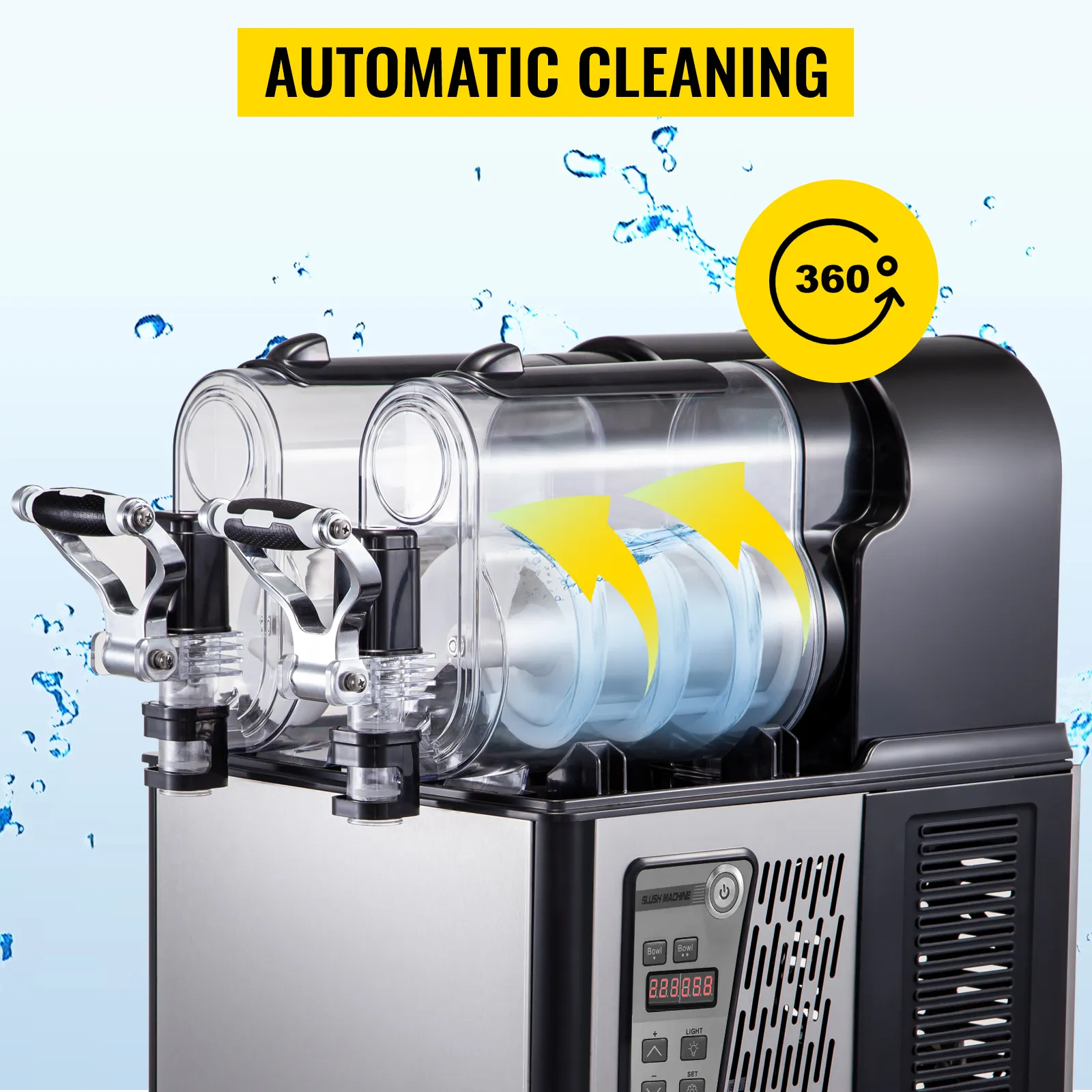 Máquina de granizados comercial VEVOR con limpieza automática y rotación de 360 grados.