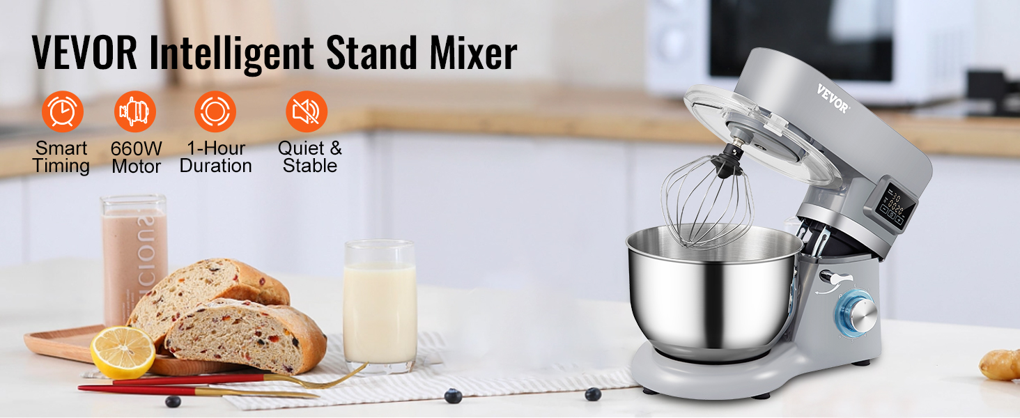 VEVOR Stand Mixer, 660W Electric Dough Mixer with 6 Speeds